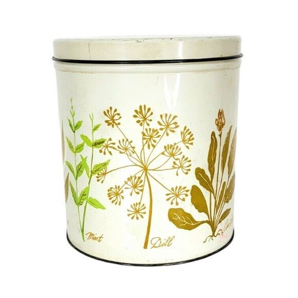 VTG MCM Botanical "Herbs" Nesting Storage Tins Set of Three Storage Canisters - Picture 6 of 16